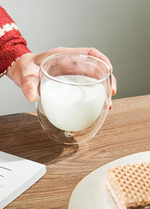 CNGLASS Double Wall Glass Espresso Cups 8.5 oz,Clear Insulated Glass Coffee Mug for Cappuccino,Tea,Set of 2