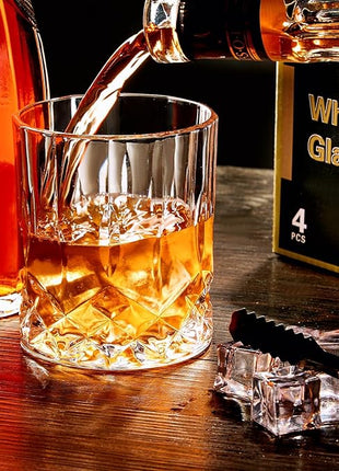 GLASKEY Whiskey Glasses Set of 4,Rock Glasses,11 oz Lead-Free Crystal Bourbon Glass,Old Fashioned Glass for Bourbon,Cognac,Irish Whisky,Personalised Whisky Glass Gift Set for Men,Dad,Brother