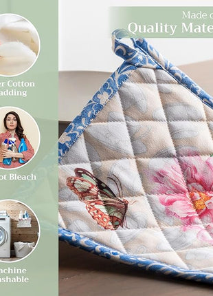 Maison d' Hermine Pot Holders 100% Cotton Heat Resistant Potholders 8" x 8" Hot Pads with Loop BBQ, Cooking, Baking, Grilling, Kitchen, Handling Hot Pans Spring/Summer (Pack of 1, Canton)