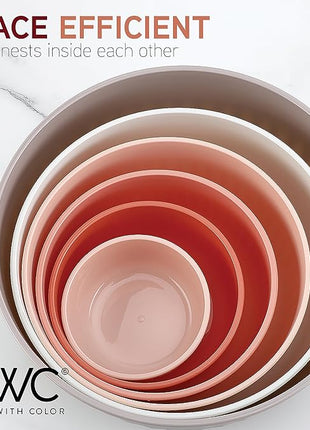 COOK WITH COLOR Prep Bowls with Lids- Wide and Deep Nesting Plastic Small Mixing Bowl Set with Lids, 12 Piece Set - Deep Bowls, Grey/Pink