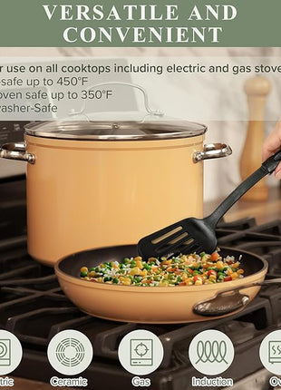 Nuwave Healthy Duralon Blue Ceramic Nonstick Cookware Set, Diamond Infused Scratch-Resistant, PFAS Free, Dishwasher & Oven Safe, Induction Ready & Evenly Heats, Tempered Glass Lids & Stay-Cool Handles