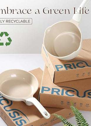 PRICUSIS Nonstick Ceramic Frying Pan, 8/10 Inch Skillet with Stay Cool Handle, Fully Coated, Induction Compatible & Oven Safe, 100% Dishwasher Safe, PTFE PFAS & PFOA Free（8 Inch, Coconut White）