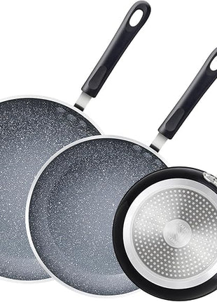 Cook N Home 8"/10"/12" 3 Pieces Frying Saute Pan Set with Non-stick Coating and Induction Compatible bottom, Black