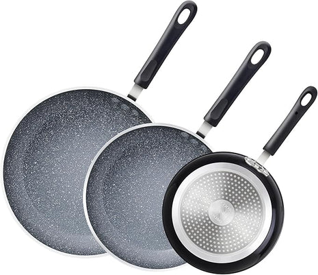 Cook N Home 8"/10"/12" 3 Pieces Frying Saute Pan Set with Non-stick Coating and Induction Compatible bottom, Black