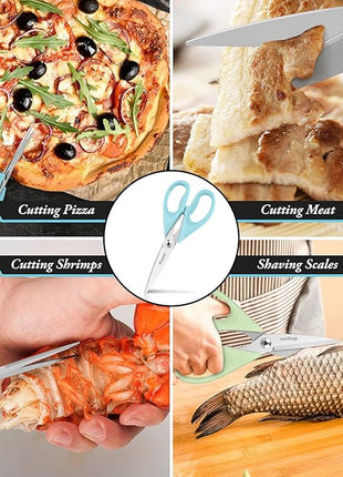 Kitchen Shears, iBayam Kitchen Scissors All Purpose Heavy Duty Meat Scissors Poultry Shears, Dishwasher Safe Food Cooking Scissor Stainless Steel Utility Scissor, 2-Pack, Light Blue, Pistachio