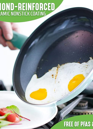 GreenLife Soft Grip Diamond Healthy Ceramic Nonstick 13 Piece Cookware Pots and Pans Set, PFAS-Free, Dishwasher Safe, Turquoise, Diamond Cookware