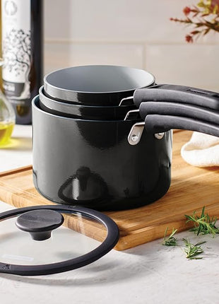 Tramontina Ceramic Non Stick 6-Piece Nesting Sauce Pan Set with Lids - Stackable Nonstick Cookware Set, Dishwasher and Oven Safe, Dark Gray