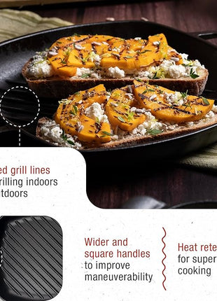 Victoria Cast Iron Square Grill Pan with Double Loop Handles, Made in Colombia, 10 Inches