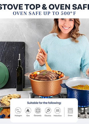 Gotham Steel Hammered 5 Qt Lightweight Dutch Oven Pot with Lid & Holders, Ceramic Non Toxic, Oven Safe & Even Heat Retaining Dutch Oven for Bread Baking Sourdough, Soup, 70% Lighter than Cast Iron