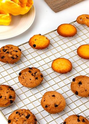 BRIOUT Cooling Rack for Baking, 16x10 Inches Baking Rack, Thick Wire Cookie Rack for Cooking, Roasting, Grilling, Drying, Oven Safe, Fits Half Sheet Pan, Gold