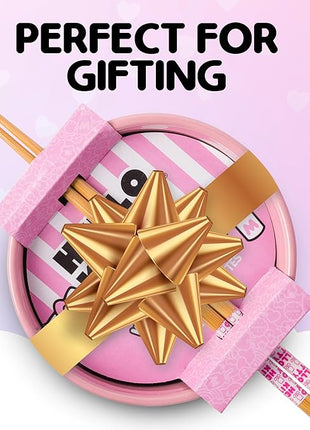 Silver Buffalo Sanrio Hello Kitty Flowers Pattern Ceramic Ramen Noodle Rice Bowl with Chopsticks, Microwave Safe, 20 Ounces