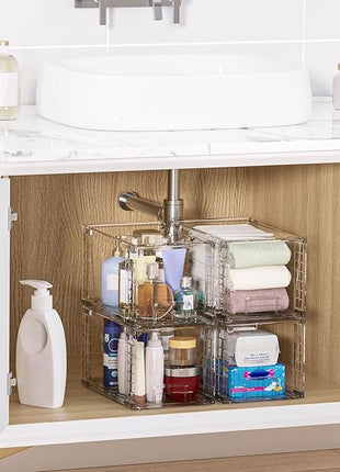 Vtopmart 2 Pack Large Stackable Storage Drawers,Clear Acrylic Drawer Organizers with Handles, Easily Assemble for Bathroom,Kitchen Undersink,Cabinet,Closet,Makeup,Pantry organization and Storage