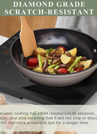 Nuwave Healthy Duralon Blue Ceramic Nonstick Cookware Set, Diamond Infused Scratch-Resistant, PFAS Free, Dishwasher & Oven Safe, Induction Ready & Evenly Heats, Tempered Glass Lids & Stay-Cool Handles