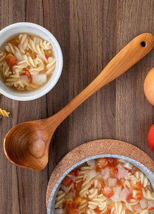 FAAY Duck's Tail Ladle - Eco Friendly Teak Wood Kitchen Tool, Hand Carved Unique Grain Server Gravy Ladle