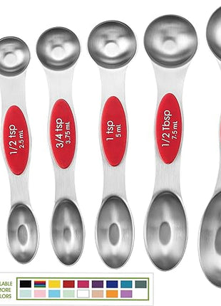 Spring Chef Red Stainless Steel Magnetic Measuring Spoons Set of 8 with Leveler, Dual Sided Nesting Teaspoon & Tablespoon Measuring Spoons, Kitchen Gadgets for Baking & Cooking, Fits in Spice Jars