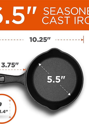 Commercial CHEF 6.5 Inch Cast Iron Skillet, Black