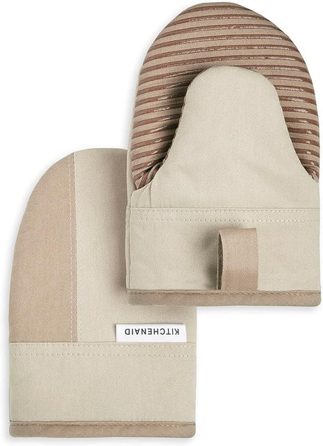 KitchenAid Beacon Two-Tone Non-Slip Mini Oven Mitt Set, Milkshake/Beige, 5.5"x8", 2 Piece