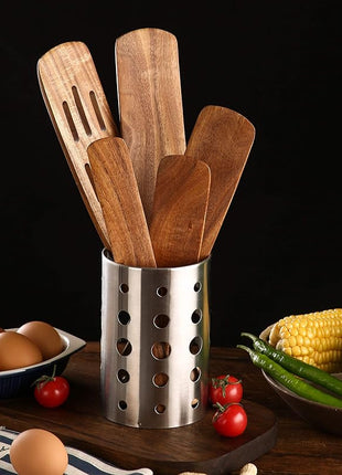 Wooden Spurtles Set for Cooking, 5 Pcs Natural Teak Wood Slotted Spurtles for Stirring, Mixing, Serving, Non-Stick Heat-Resistant Kitchen Utensils Tools