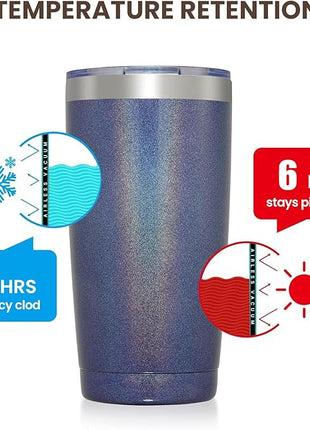 MEWAY 20oz Tumbler 12 Pack Double Wall Vacuum Insulated Travel Glitter Mug Bulk, Stainless Steel Tumblers with Lid and Straw, Powder Coated Coffee Cups for Woman(Rainbow Navy,Set of 12)