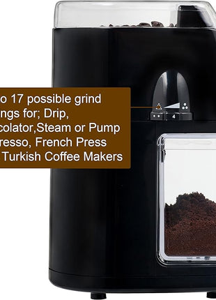 Secura Electric Burr Coffee Grinder Mill, Adjustable Cup Size, 17 Fine to Coarse Grind Size Settings for Drip, Percolator, French Press and Turkish Coffee Makers, Black,12 cups