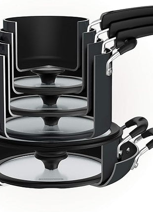 Tramontina Aluminum Non Stick 11-Piece Nesting Pots and Pans Set with Lids - Gray, Kitchen Nonstick Cookware Set, Dishwasher and Oven Safe