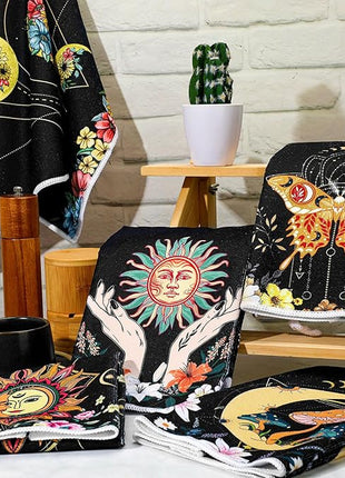 Boyiee Set of 6 Witchy Kitchen Towels Boho Tea Towels Absorbent Mushroom Floral Dish Towels 24 x 16'' Gothic Dish Towels Sun Moon Star Butterfly Hand Towels Gifts for Farmhouse Kitchen Bathroom