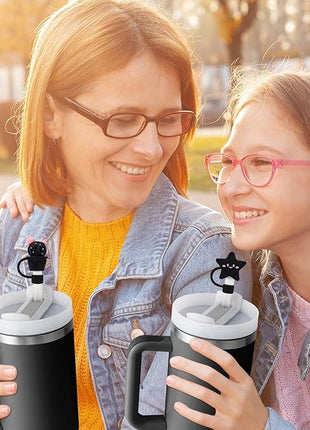 Black Straw Covers Cap for Stanley Cup, 8 Pcs Straw Toppers for Stanley 30&40 Oz Tumbler, Cute Straw Caps Reusable Straw Tips Protectors for 0.4 Inch/10 mm Stanley Cup Accessories