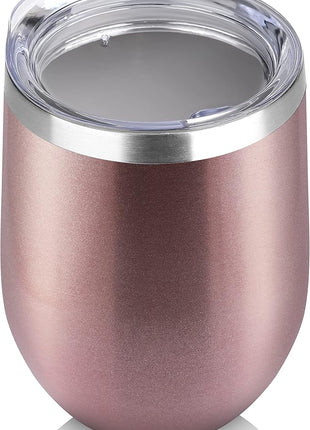 DOMICARE Stainless Steel Wine Tumbler Bulk with Lid, Personalized Rose Gold Insulated Tumblers Set, 12oz Travel Coffee Cups Pack of 1