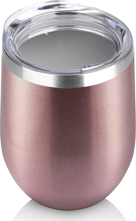 DOMICARE Stainless Steel Wine Tumbler Bulk with Lid, Personalized Rose Gold Insulated Tumblers Set, 12oz Travel Coffee Cups Pack of 1