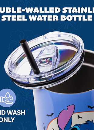 Silver Buffalo Disney Lilo and Stitch Halloween Spooky Pumpkin Jack-O-Lantern Stainless Steel Tumbler with Handle and Straw, Fits in Standard Cup Holder, 40 Ounces