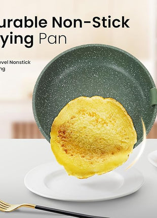 Kitchen Academy Removable Handle Pots and Pans Set - 10 Pieces Green Cookware Set with Removable Handle, RV Induction Cookware Set for Camp