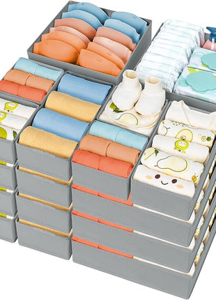 DIMJ Drawer Organizer Clothes, 24 Pack Dresser Organizer, Foldable Closet Organizers and Storage, Fabric Dresser Drawer Organizers, Drawer Dividers for Nursery, Baby Clothes, Underwears, Sock