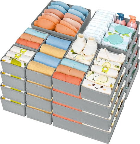 DIMJ Drawer Organizer Clothes, 24 Pack Dresser Organizer, Foldable Closet Organizers and Storage, Fabric Dresser Drawer Organizers, Drawer Dividers for Nursery, Baby Clothes, Underwears, Sock