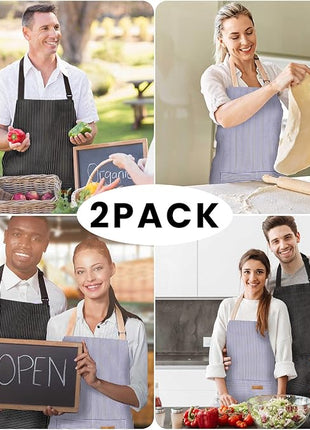 2 Pack Adjustable Bib Apron with 2 Pockets Chef Cooking Kitchen Restaurant Aprons for Women Men