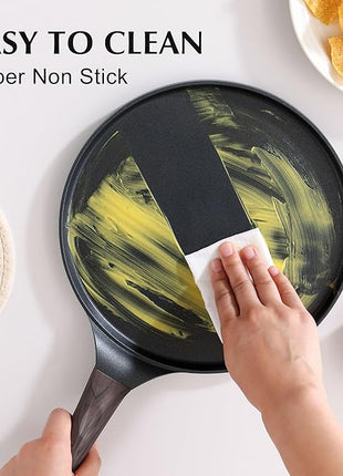 SENSARTE Nonstick Crepe Pan, Swiss Granite Coating Dosa Pan Pancake Flat Skillet Tawa Griddle 10-Inch with Stay-Cool Handle, Induction Compatible (Black)