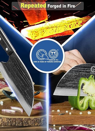 Full Tang, Serbian Chefs knife,Chef Meat Cleaver,Kitchen Knives,Set with Leather Sheath,Take Carrying,Butcher,for Camping or Outdoor (8 inch)