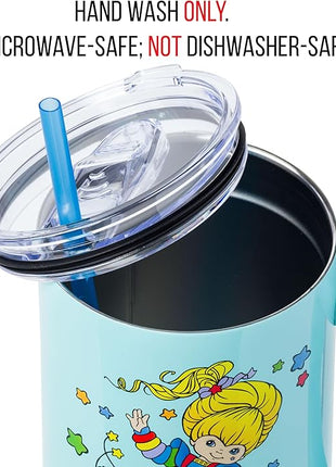 Silver Buffalo Rainbow Brite and Twink Sparkle Stainless Steel Tumbler with Handle and Straw, Fits in Standard Cup Holder, 40 Ounces (Pack of 12)
