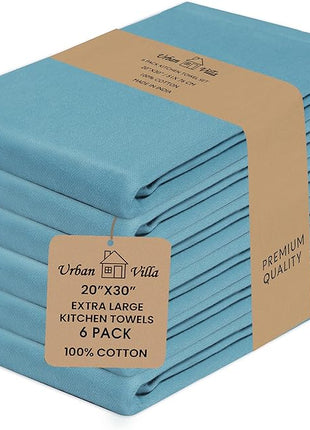 Urban Villa Kitchen Towels Premium Quality 100% Cotton Solid Kitchen Towels Set of 6 Ultra Soft Size 20X30 Inches Teal Color Kitchen Towel Highly Absorbent KitchenTowels