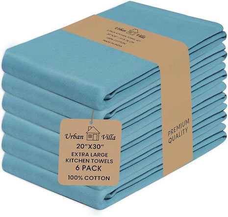 Urban Villa Kitchen Towels Premium Quality 100% Cotton Solid Kitchen Towels Set of 6 Ultra Soft Size 20X30 Inches Teal Color Kitchen Towel Highly Absorbent KitchenTowels