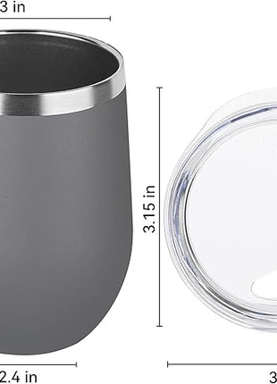 DOMICARE Stainless Steel Wine Tumbler Bulk with Lid, Personalized Insulated Tumblers Set, 12oz Travel Coffee Cups Pack of 1, Gray