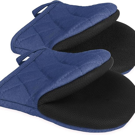 1 Pair Short Oven Mitts, Heat Resistant Silicone Kitchen Mini Oven Mitts for 500 Degrees, Non-Slip Grip Surfaces and Hanging Loop Gloves, Baking Grilling Barbecue Microwave Machine Washable