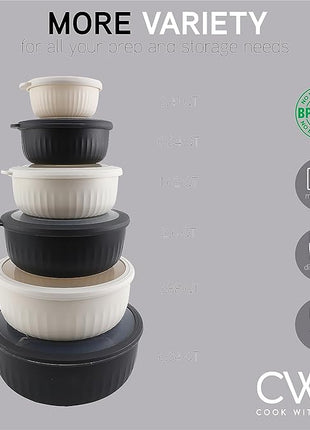 COOK WITH COLOR Prep Bowls with Lids- Wide and Deep Nesting Plastic Small Mixing Bowl Set with Lids, 12 Piece Set - Wide Bowls, Speckled Black