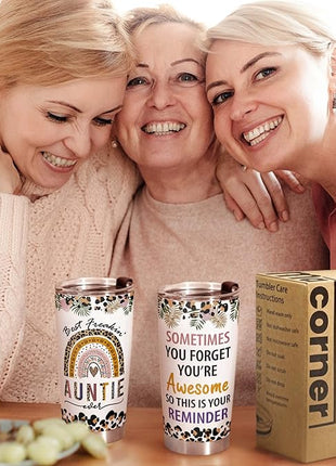 Macorner Aunt Gifts Tumbler - Stainless Steel 20oz - Best Auntie Ever Gift - Birthday & Christmas Idea for Aunt from Niece or Nephew