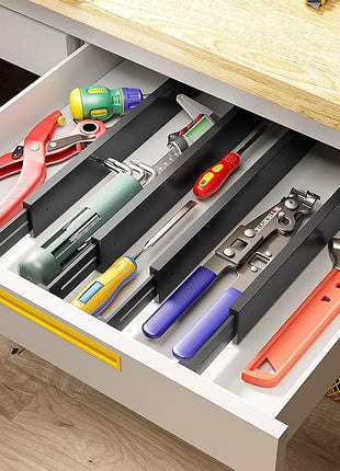 BAMEOS Drawer Dividers Bamboo Separators Organization Expandable Organizers for Kitchen Bedroom Bathroom Dresser Office 4-pack