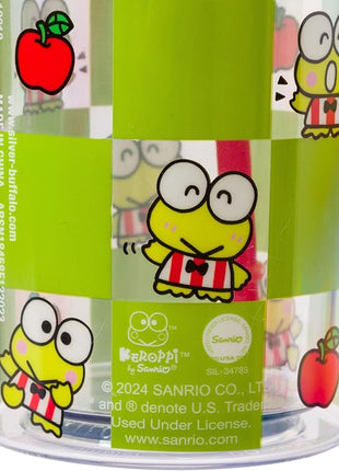 Silver Buffalo Sanrio Hello Kitty and Friends Keroppi Green Checkered Plastic Cold Cup with Lid and Straw, 20 Ounces