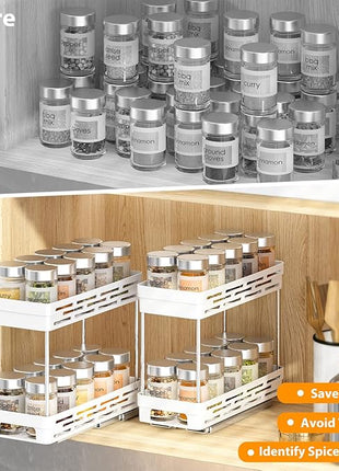 Pull Out Spice Rack Organizer for Cabinet, 3 Packs Slide Out Spice Racks Organizer, Spice Cabinet Organizers, Cabinet Size Need:12'' Highx11'' Deepx5'' Wide,Each Tier Hold 10 Spice Jar - 2 Tier, White