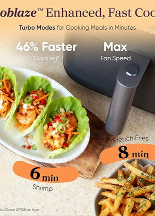 Cosori 9-in-1 TurboBlaze Air Fryer 6 Qt, Premium Ceramic Coating, 90°–450°F, Precise Heating for Even Results, Air Fry, Roast, Bake, Broil, Dry, Frozen, Proof, Reheat, Keep Warm, 120V, Dark Gray