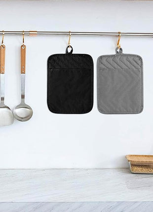GROBRO7 5Pack Pot Holders for Kitchen Heat Resistant Cotton Potholder Multipurpose Hot Pad Machine Washable Oven Mitts with Pocket Potholders for Baking and Cooking 8.9 x 6.9 in Gray Black