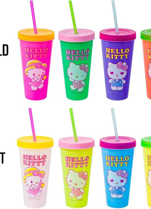 Silver Buffalo Sanrio Hello Kitty Summertime Gardening Color Changing Plastic Tumblers Includes Lid and Straw, 24 Ounces (Pack of 48)