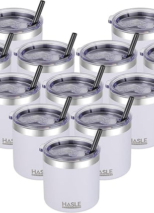 HASLE OUTFITTERS 10oz Insulated Tumblers with Lid and Straw,Stainless Steel Tumbler Travel Coffee Mug,Double Wall Reusable Tumbler Cup for Iced and Hot Drinks(White,12 Pack)